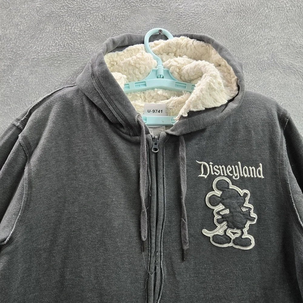 Disney‎ Parks Women Hoodie 1X Gray Disneyland Text And Mickey Mouse Fleece Lined